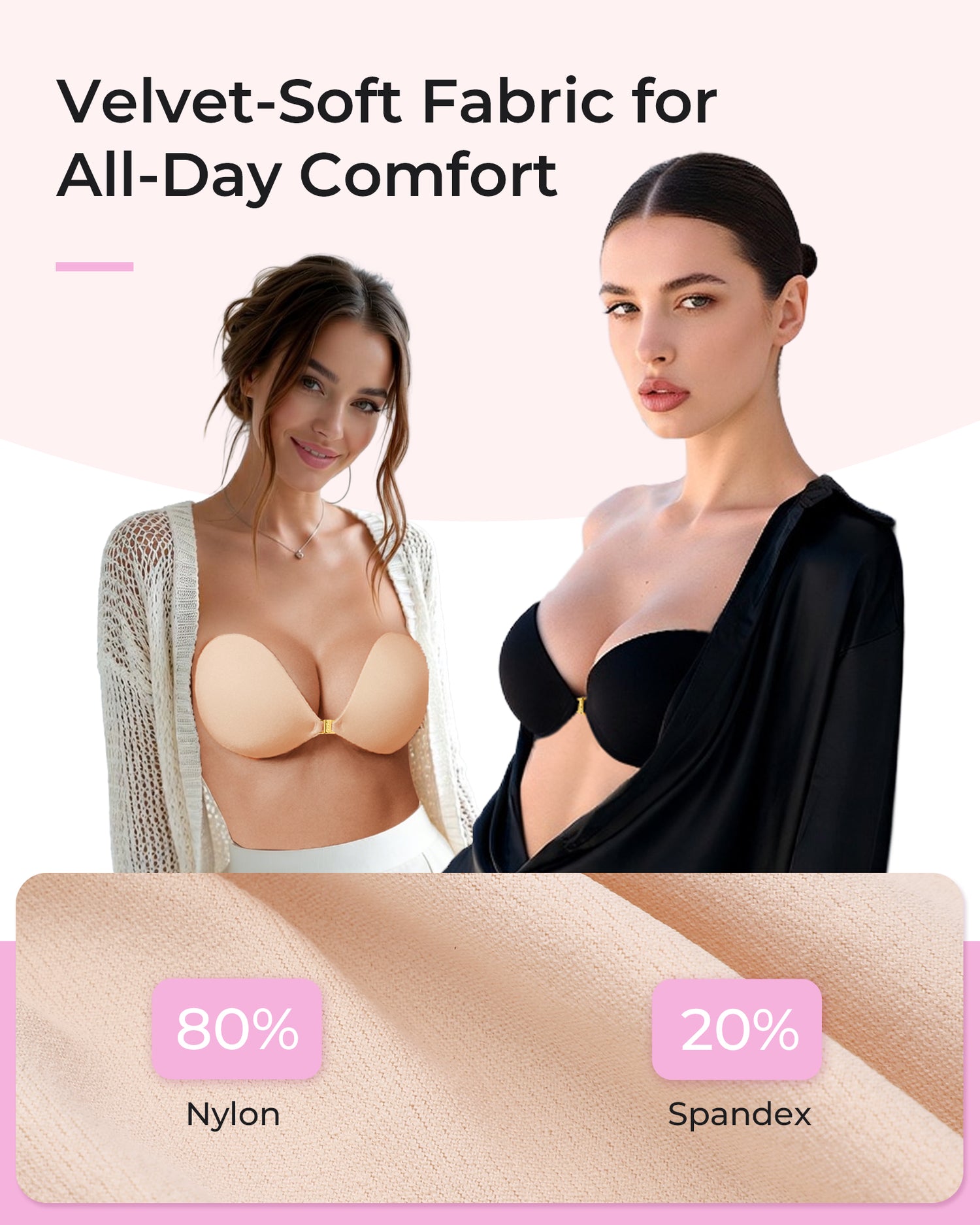 Adhesive Bra Push Up Sticky Strapless Bra, 2 Pack Invisible Backless Novelty Bras for Women